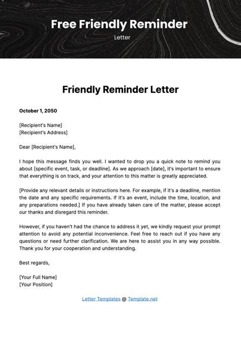 friendly reminder letter sample