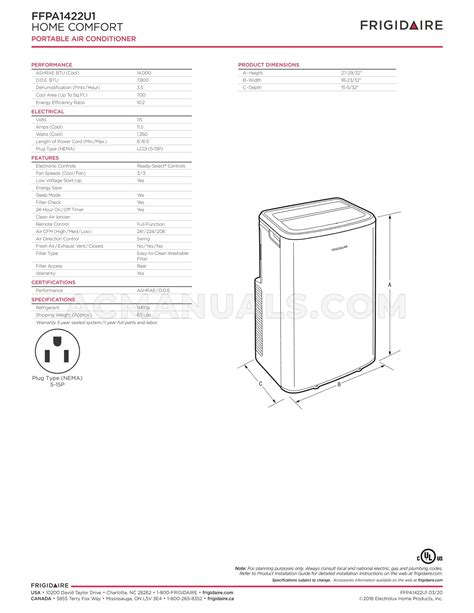 Full Download Frigidaire Fax052P7A User Guide 