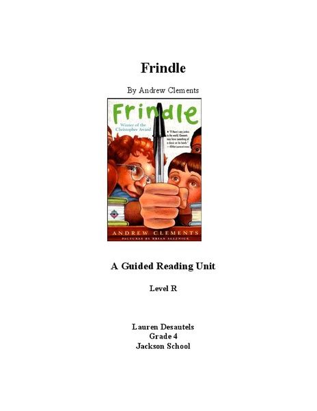 Frindle A Guiding Reading Unit Unit Plan For Frindle Lesson Plans 5th Grade - Frindle Lesson Plans 5th Grade