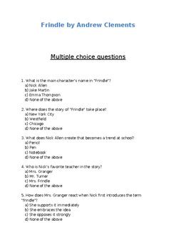 frindle multiple choice test questions