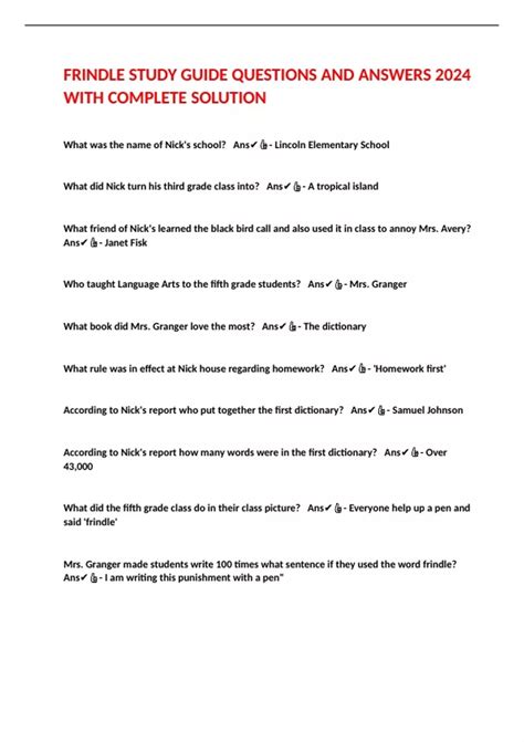 Full Download Frindle Study Guide Questions 