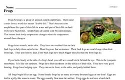 Frogs Reading Comprehension Worksheet Edhelper Frog Worksheet 1st Grade - Frog Worksheet 1st Grade