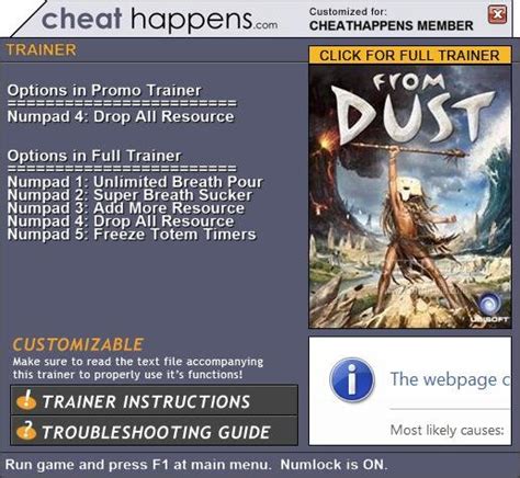 from dust trainer for pc