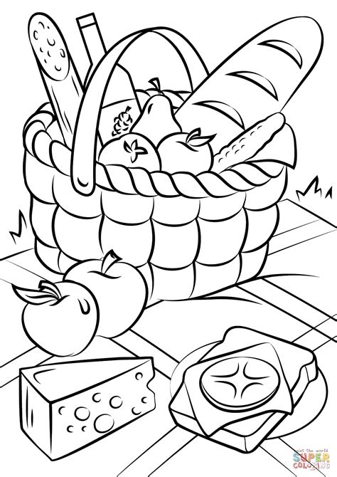 Fruit And Picnic Basket Coloring Page Museprintables Com Picnic Basket Coloring Pages - Picnic Basket Coloring Pages