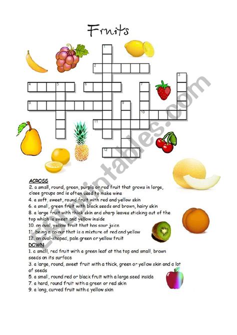  Fruit Crossword Puzzle Answer Key - Fruit Crossword Puzzle Answer Key