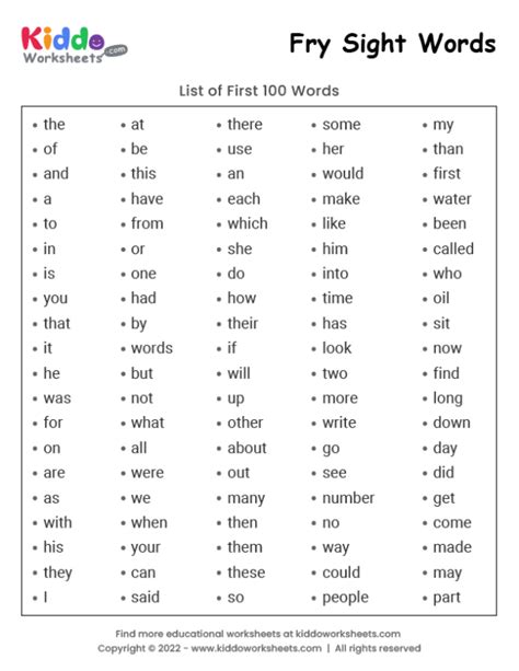 Fry List 1 000 Words Kindergarten Fry Word List By Grade - Fry Word List By Grade