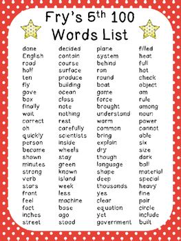 Fry S Fifth 100 Words Pdf Free Download Fifth Grade High Frequency Words - Fifth Grade High Frequency Words