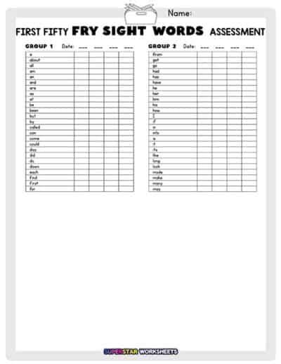 Fry Sight Word Assessment Superstar Worksheets Fry 1st Grade Sight Words - Fry 1st Grade Sight Words