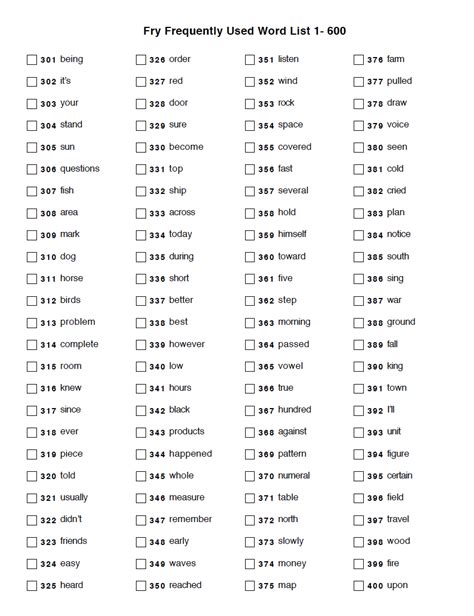 Fry Sight Word List 301 400 Alphabetical Frequency Fry 4th Grade Sight Words - Fry 4th Grade Sight Words