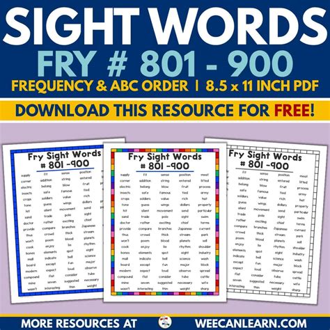 Fry Sight Word List 801 900 Alphabetical Frequency Fry 4th Grade Sight Words - Fry 4th Grade Sight Words