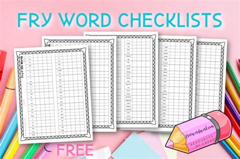 Fry Word Checklists Free Word Work Fry Word List By Grade - Fry Word List By Grade