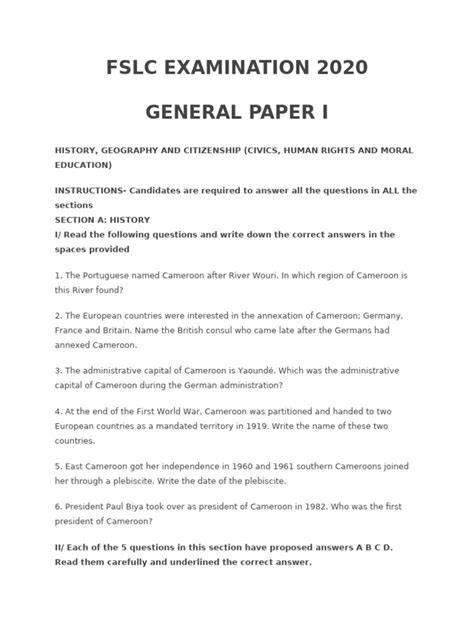 fslc exam papers