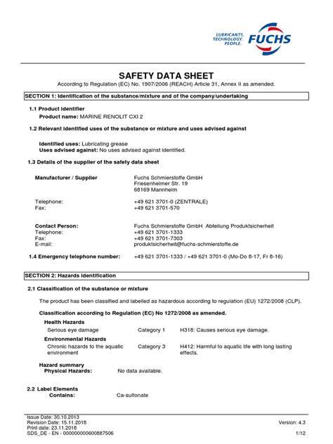 fuchs renolit syn 940 msds