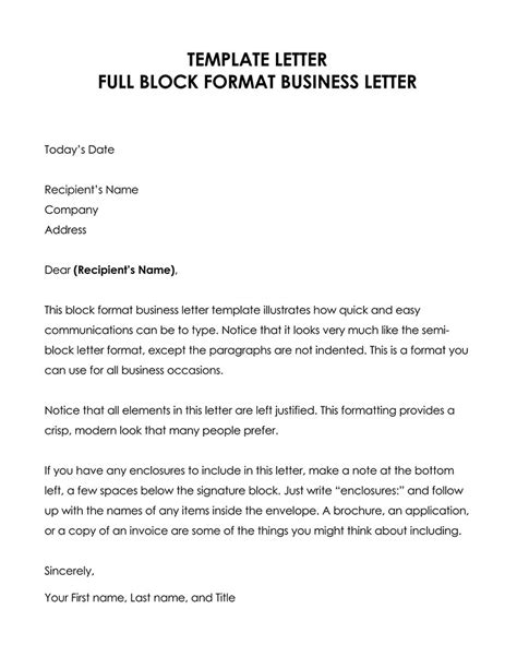 Full Block Letter Format Example