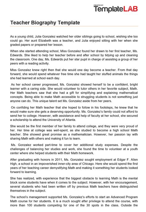 full example of autobiography for teaching