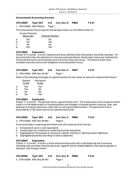 Full Download Full Version Becker Cpa Passmaster Questions Print To Pdf Multiple Questions 