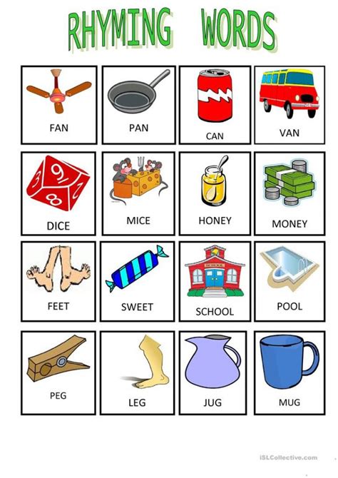 Fun Rhyming Words For Kids Esl Vault Rhyming Words For Children - Rhyming Words For Children