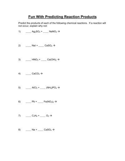 Fun With Predicting Reaction Products And Predicting Products Science Predictions Worksheet - Science Predictions Worksheet