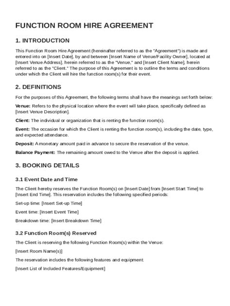 function room hire agreement template