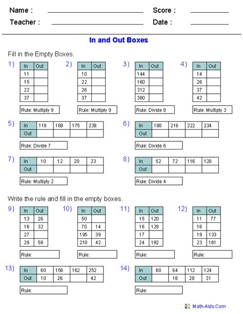 Function Table Amp In And Out Boxes Worksheets Writing Equations From A Table Worksheet - Writing Equations From A Table Worksheet