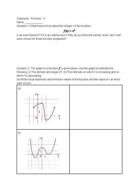 Download Function Analysis Classwork Answers 