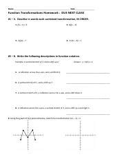 Read Function Transformations Homework Due Next Class 