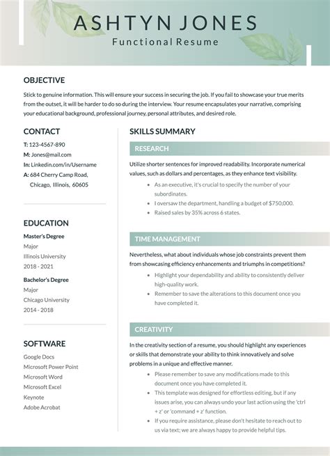 functional resume format free