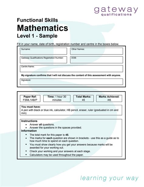 Functional Skills Math Exam Papers