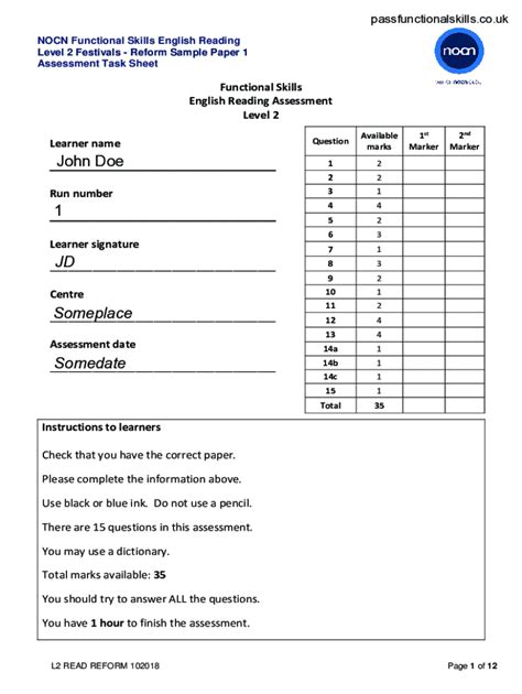 Read Online Functional Skills English Reading Level 2 Sample 