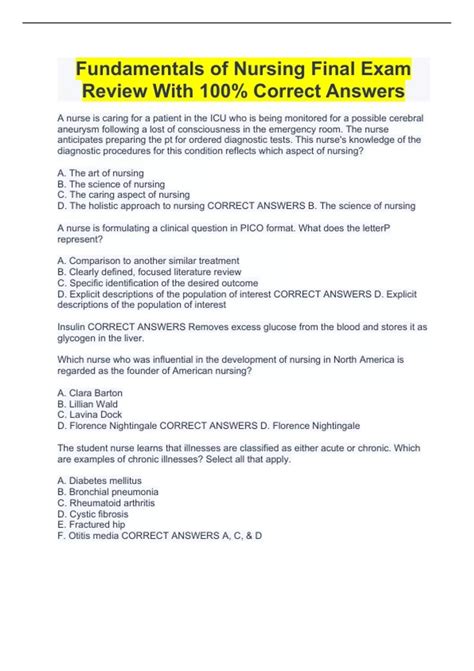 Fundamentals Of Nursing Final