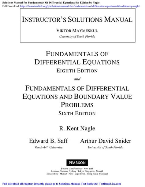 Full Download Fundamentals Differential Equations 8Th Edition Nagle Solutions Pdf 