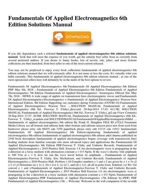 Full Download Fundamentals Of Applied Electromagnetics Solutions Manual 6E 