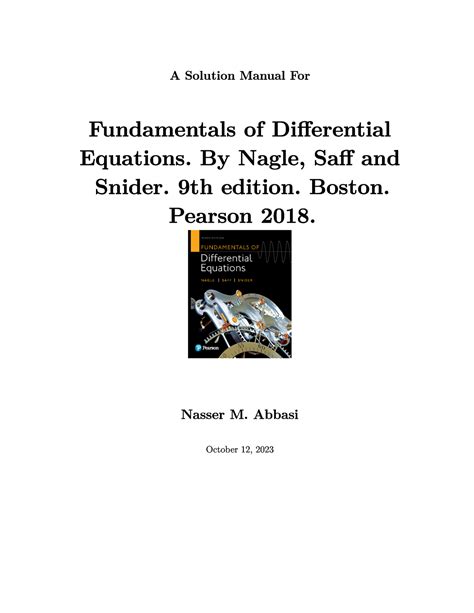 Full Download Fundamentals Of Differential Equations 6Th Edition Solutions Manual Pdf 
