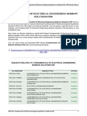 Full Download Fundamentals Of Electrical Engineering Bobrow Solutions Pdf 