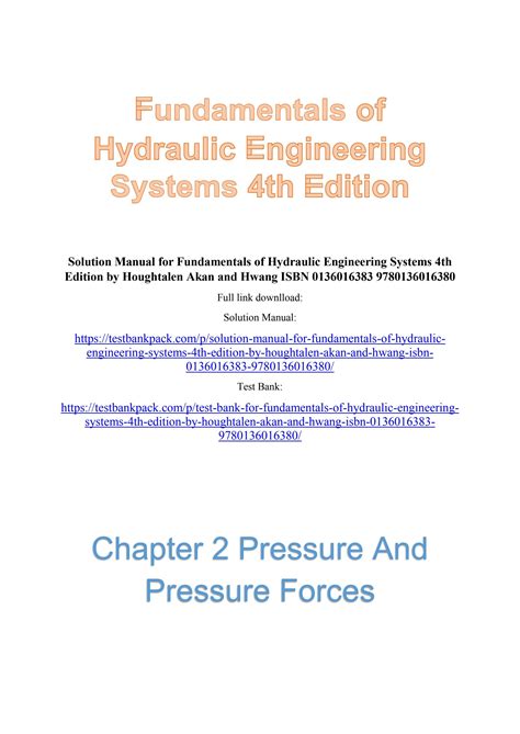 Download Fundamentals Of Hydraulic Engineering Systems 4Th Edition Solution 
