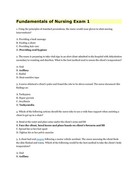 Read Fundamentals Of Nursing Test Questions 