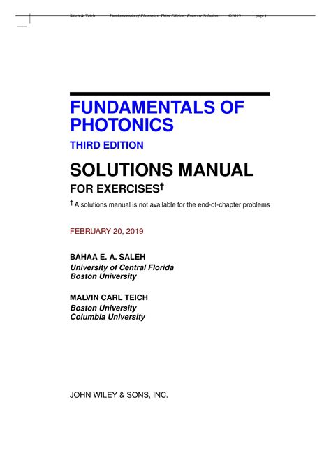 Read Fundamentals Of Photonics Saleh Solution Manual Download 