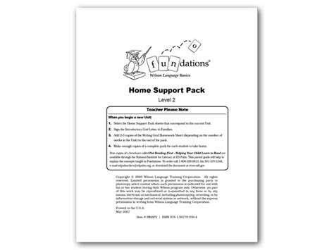 fundations level 2 home support pack answer key