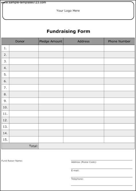 fundraising forms templates printable