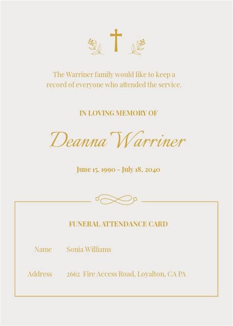 funeral certificate of attendance