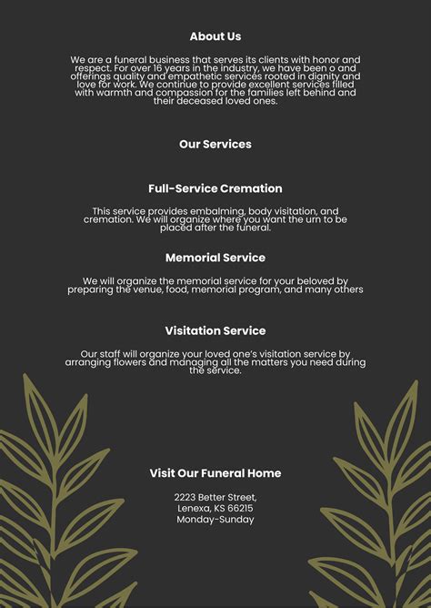 Funeral Handout Template