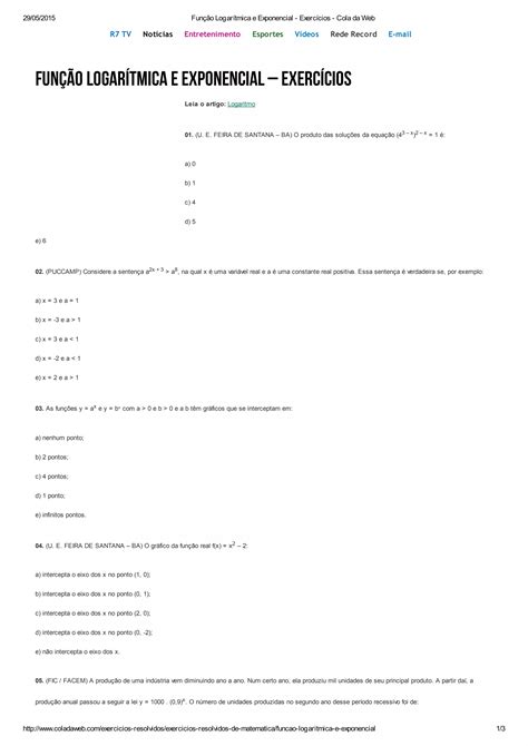 Função Exponencial Exercícios