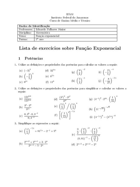 Função Exponencial Exercicios