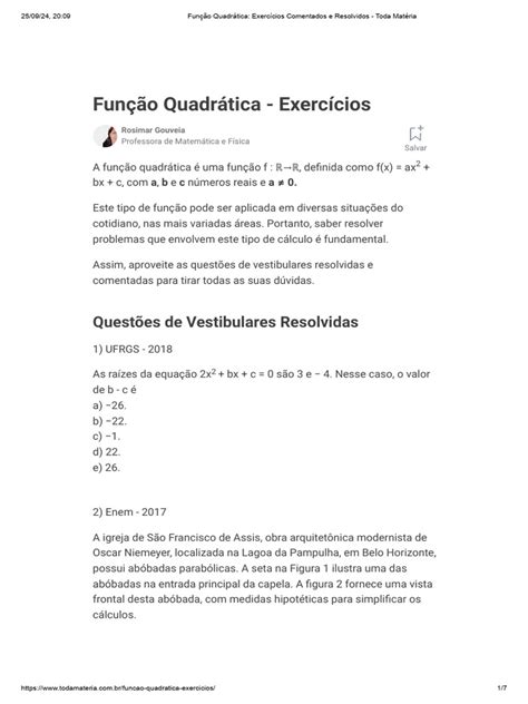 Função Quadratica Exercicios