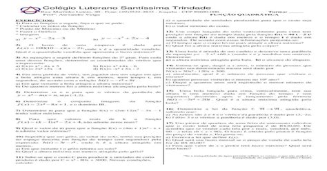 Função Quadrática: Exercícios