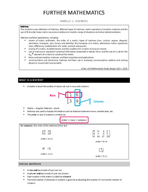 further mathematics matrices notes