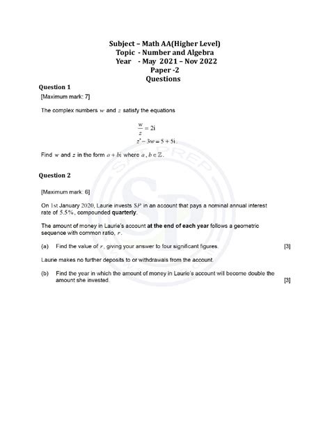 Download Further Mathematics Hl Paper 2 Specimen 