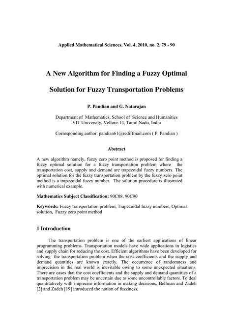Fuzzy Transportation Problem Algorithm