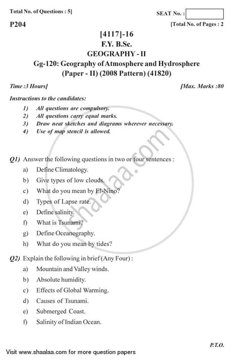 Full Download Fybsc Geography Second Question Paper 