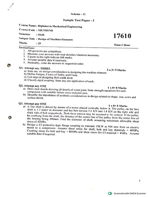 g scheme sample paper for electrical